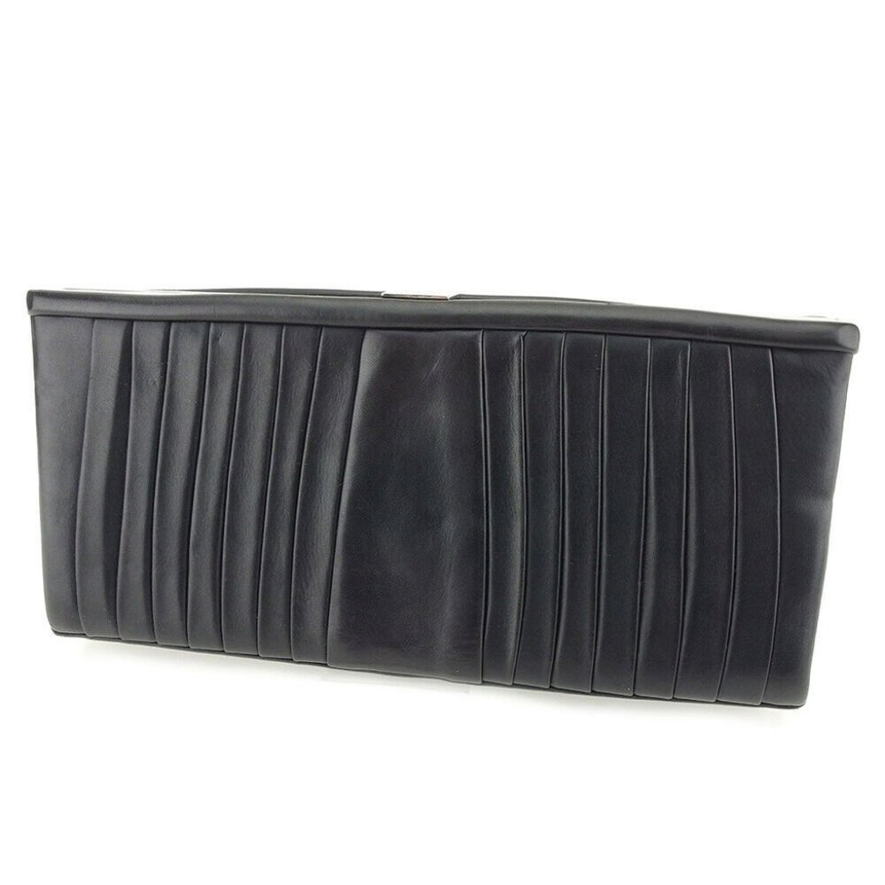 Christian Louboutin clutch bag pleated Black Silver Ladies Authentic
